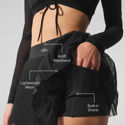 alo Women's Mesh Baseline Tennis Skirt - Black