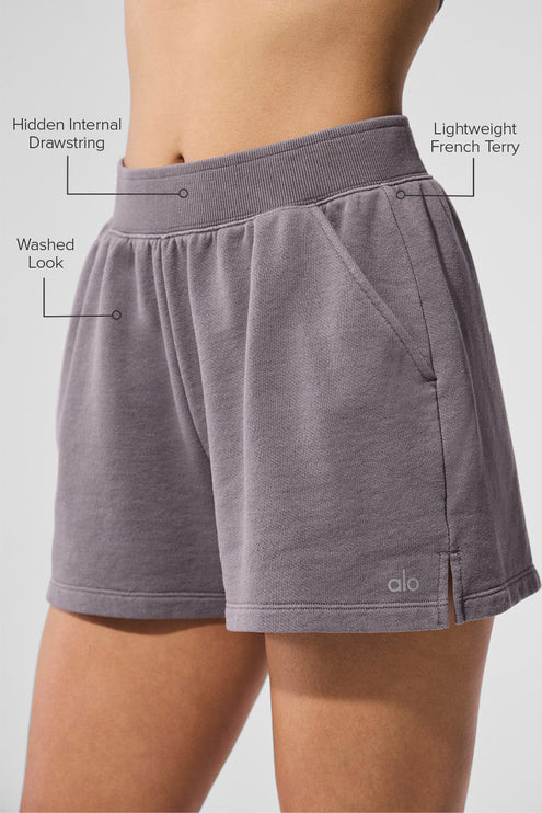 alo Women's Washed Low Key Sweat Short - Cool Grey Wash