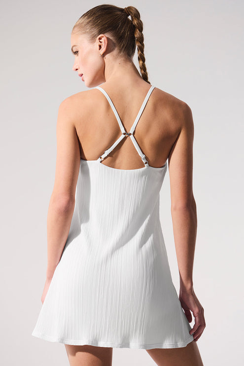 alo Women's Micro Plisse Game On Tennis Dress - White