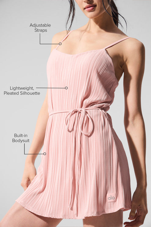 alo Women's Micro Plisse Game On Tennis Dress - Pink Quartz