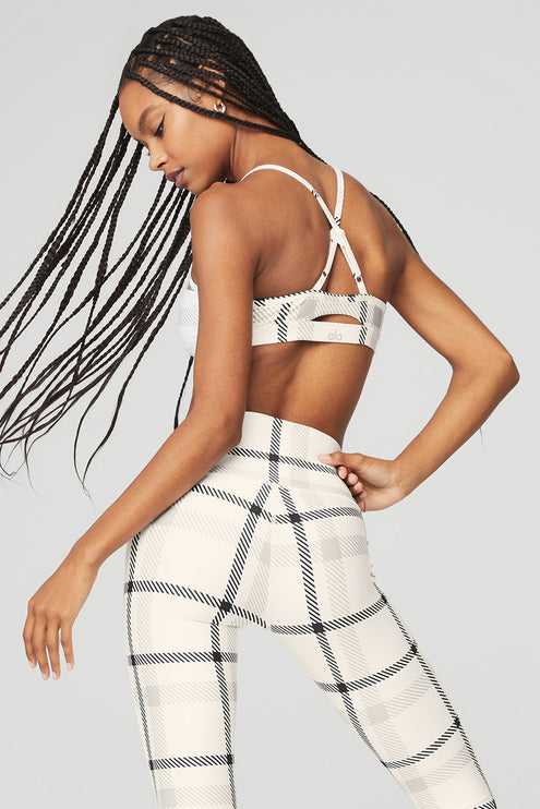 alo Women's Airlift Magnified Plaid Intrigue Bra - Ivory/Black
