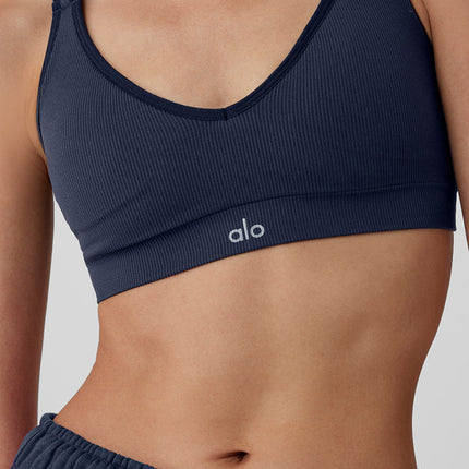 alo Women's Seamless Ribbed Favorite Bra - Navy