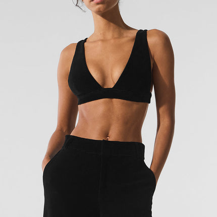 alo Women's Micro Corduroy Dreamer Bra - Black