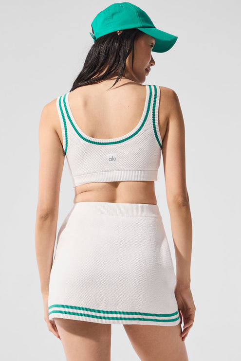 alo Women's Tennis Club Sweater Knit Bra - White/Spruce Green