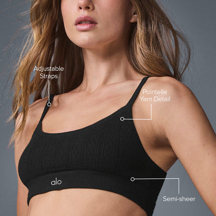 alo Women's Pointelle Sweater Be Mine Bra - Black