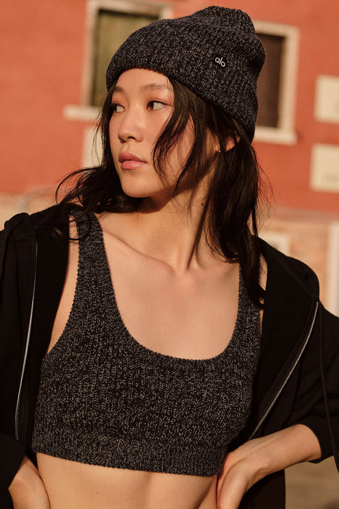 alo Women's Marl Sweater Bra - Black Marl