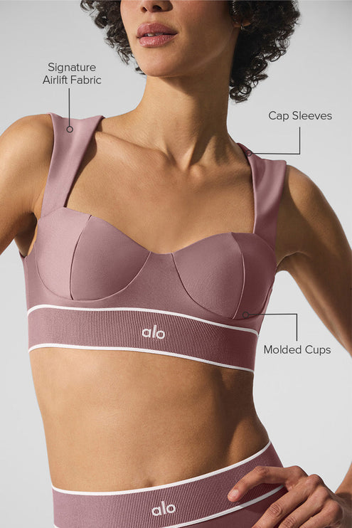 alo Women's Airlift Alignment Bra - Smoky Quartz/White