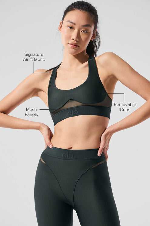 alo Women's Airlift Rebel Bra - Charcoal Green