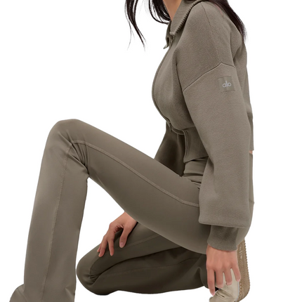 alo Women's Scholar Knit Cropped Full Zip Jacket Light Cocoa