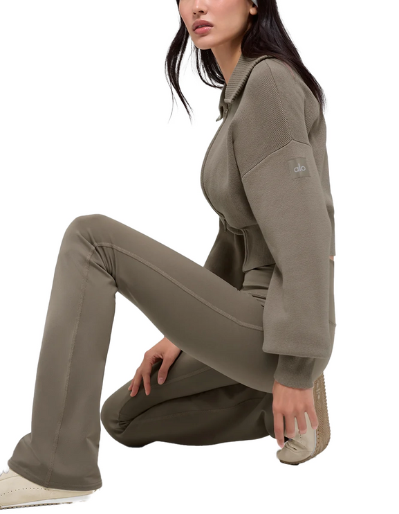 alo Women's Scholar Knit Cropped Full Zip Jacket Light Cocoa