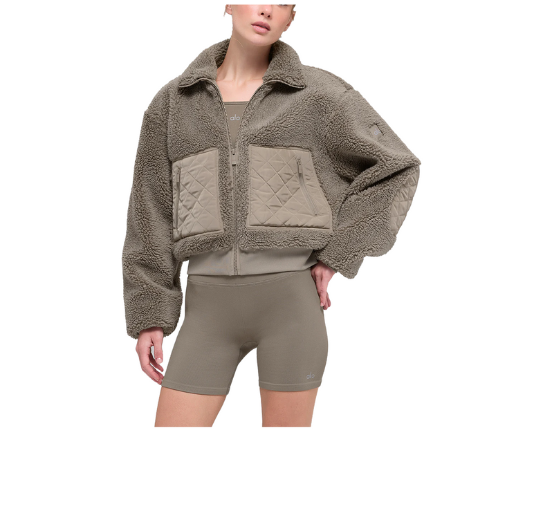alo Women's Sherpa Edge Bomber Light Cocoa