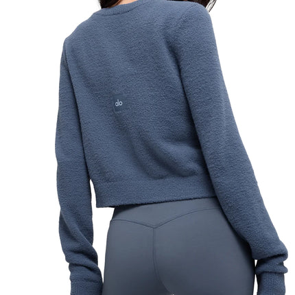 alo Women's Snuggle Up Sweater Cropped Cardigan Bluestone