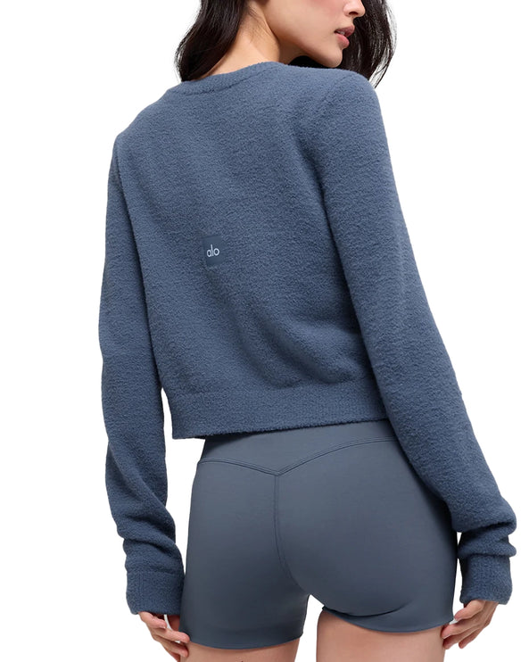 alo Women's Snuggle Up Sweater Cropped Cardigan Bluestone