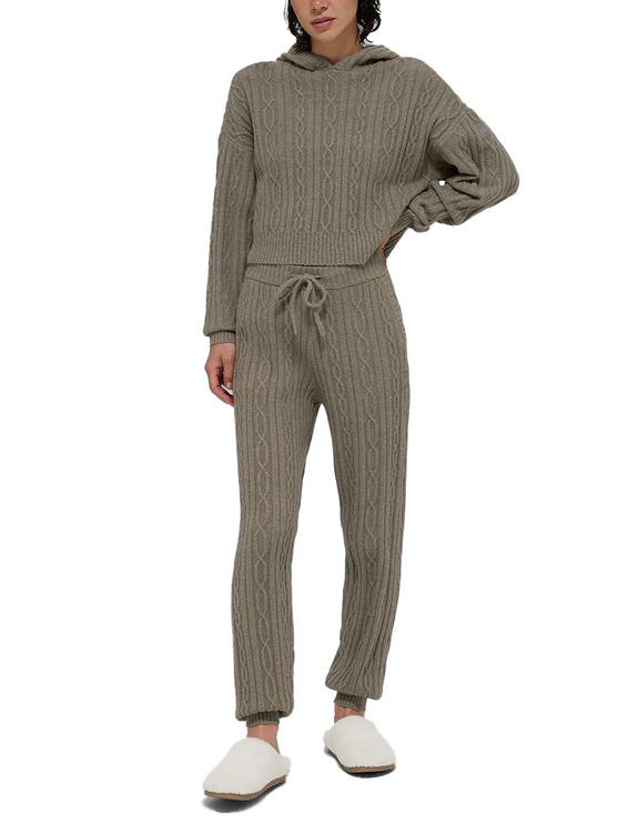 alo Women's Cable Knit Winter Bliss Hoodie Light Cocoa