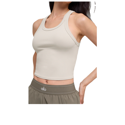 alo Women's Goddess Ribbed Go-To Tank Bone