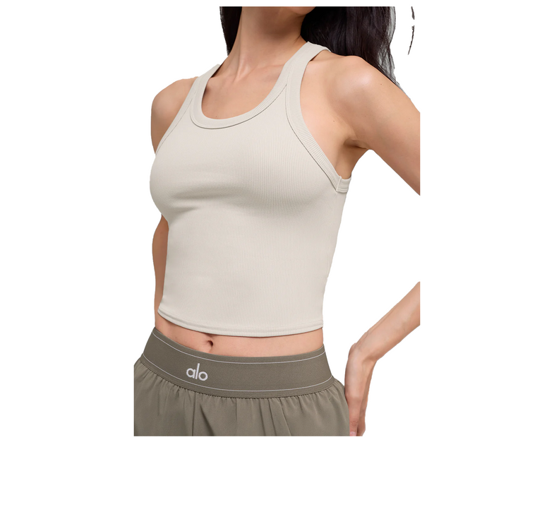 alo Women's Goddess Ribbed Go-To Tank Bone