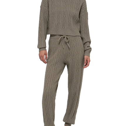 alo Women's Cable Knit Winter Bliss Pant Light Cocoa