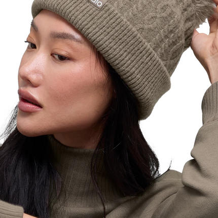 alo Women's Cable Knit Winter Bliss Beanie Light Cocoa