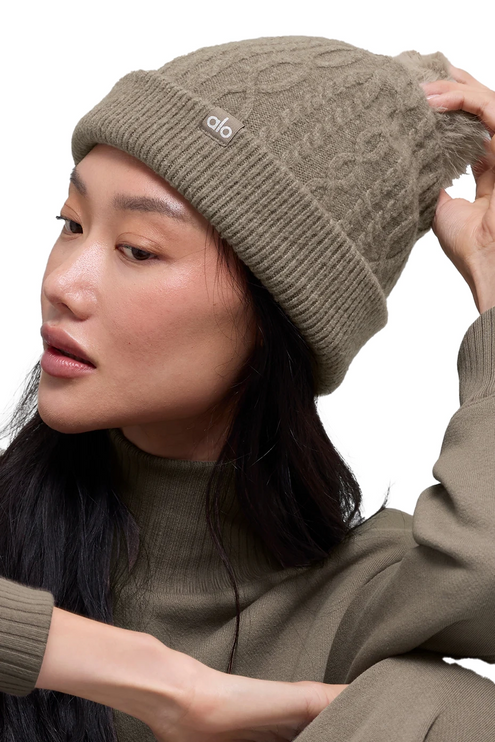 alo Women's Cable Knit Winter Bliss Beanie Light Cocoa