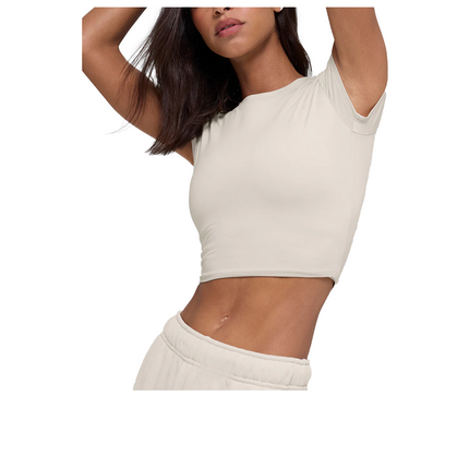 alo Women's Alosoft Crop Finesse Short Sleeve Bone