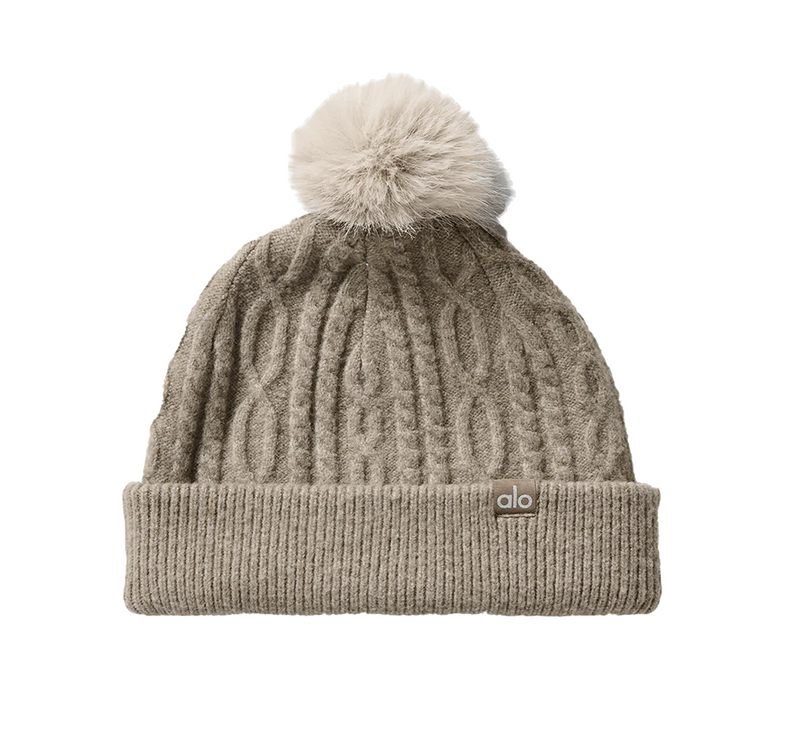alo Women's Cable Knit Winter Bliss Beanie Light Cocoa