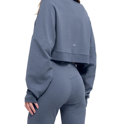 alo Women's Cropped Sway Crew Neck Pullover Bluestone