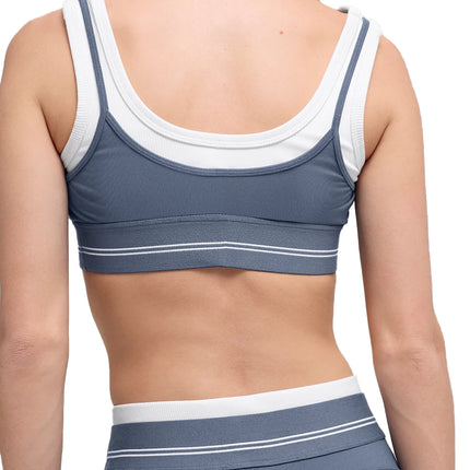 alo Women's Airbrush Better Together Bra Bluestone/White