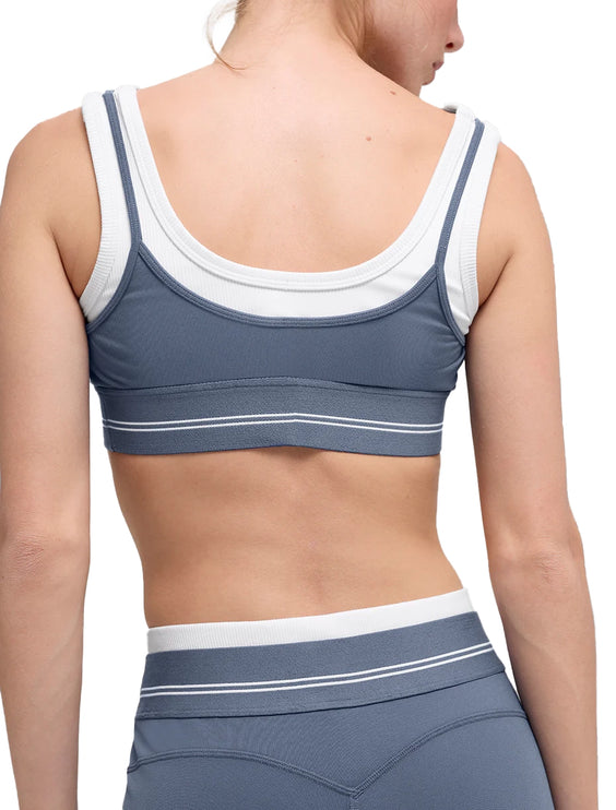 alo Women's Airbrush Better Together Bra Bluestone/White
