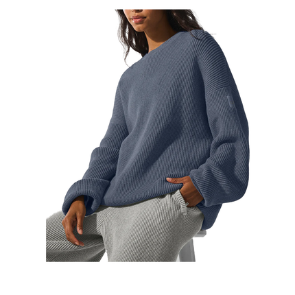 alo Women's Domain Rib Knit Crew Sweater Bluestone