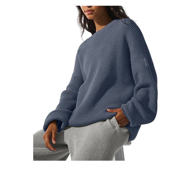 alo Women's Domain Rib Knit Crew Sweater Bluestone