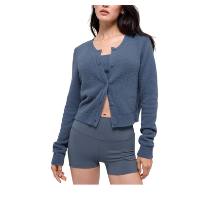 alo Women's Snuggle Up Sweater Cropped Cardigan Bluestone