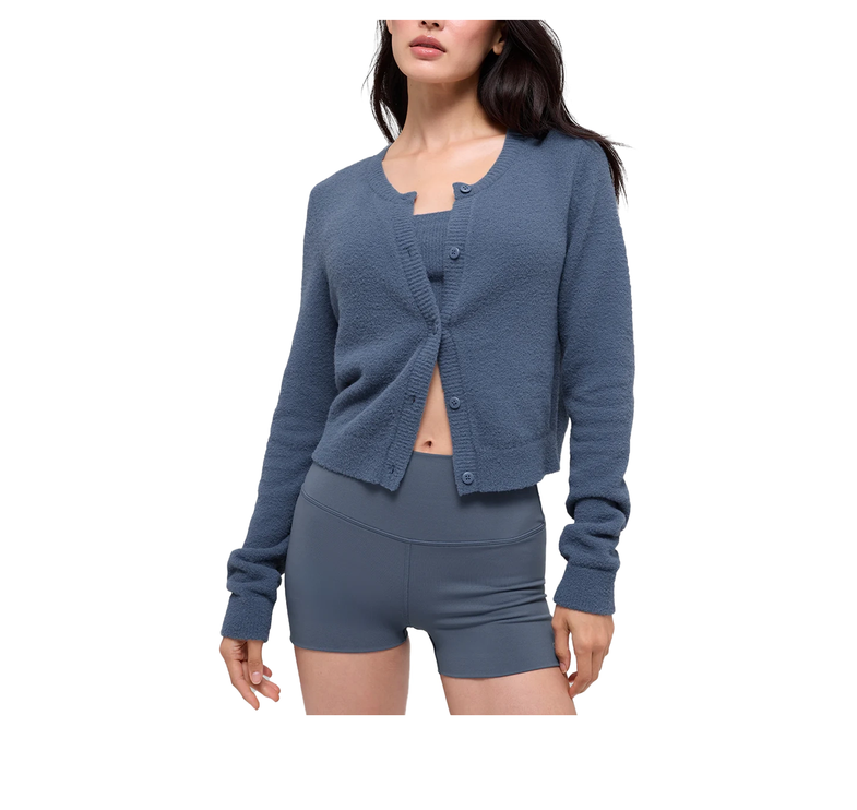 alo Women's Snuggle Up Sweater Cropped Cardigan Bluestone