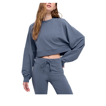 alo Women's Cropped Sway Crew Neck Pullover Bluestone
