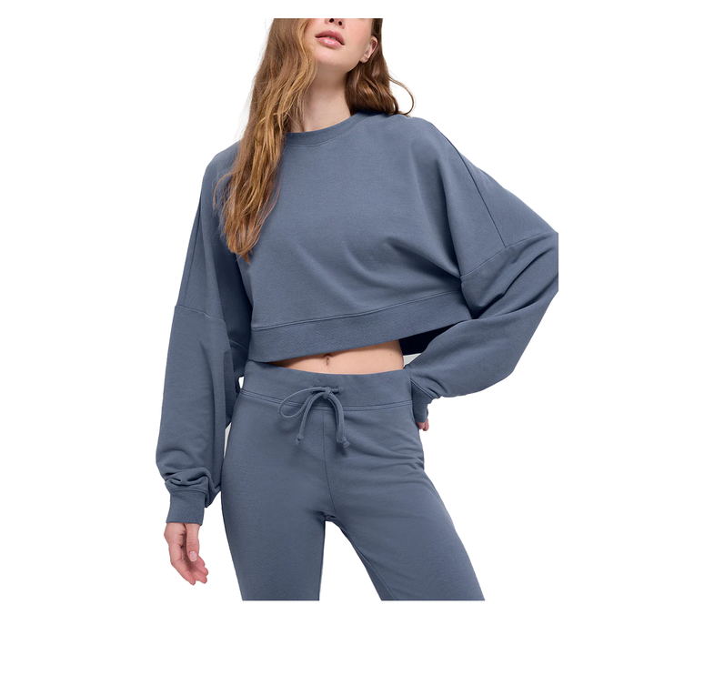 alo Women's Cropped Sway Crew Neck Pullover Bluestone