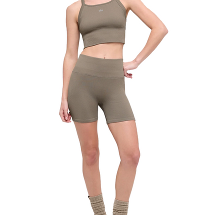 alo Women's Seamless Ribbed Favorite Bra Tank Light Cocoa