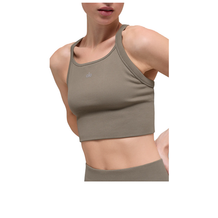 alo Women's Seamless Ribbed Favorite Bra Tank Light Cocoa