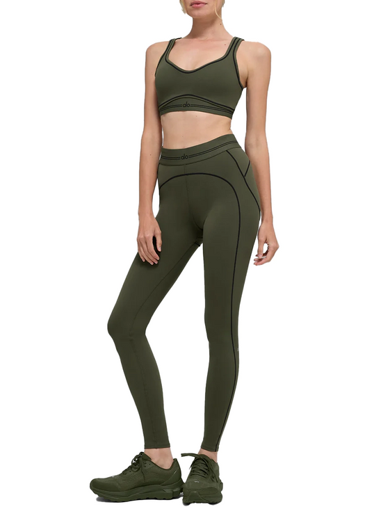 alo Women's Airbrush Heart Throb Bra Green Olive/Black