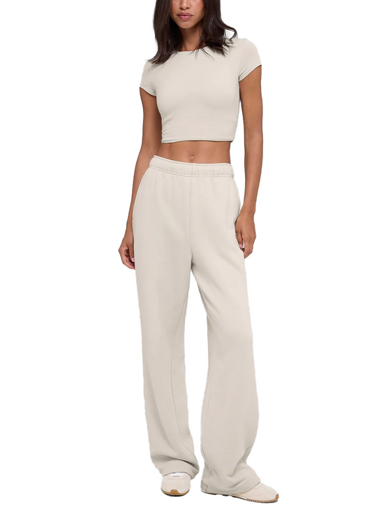 alo Women's Alosoft Crop Finesse Short Sleeve Bone