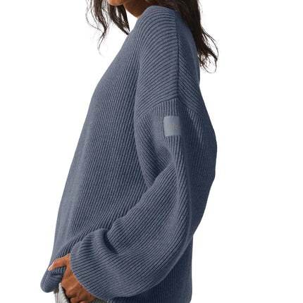 alo Women's Domain Rib Knit Crew Sweater Bluestone
