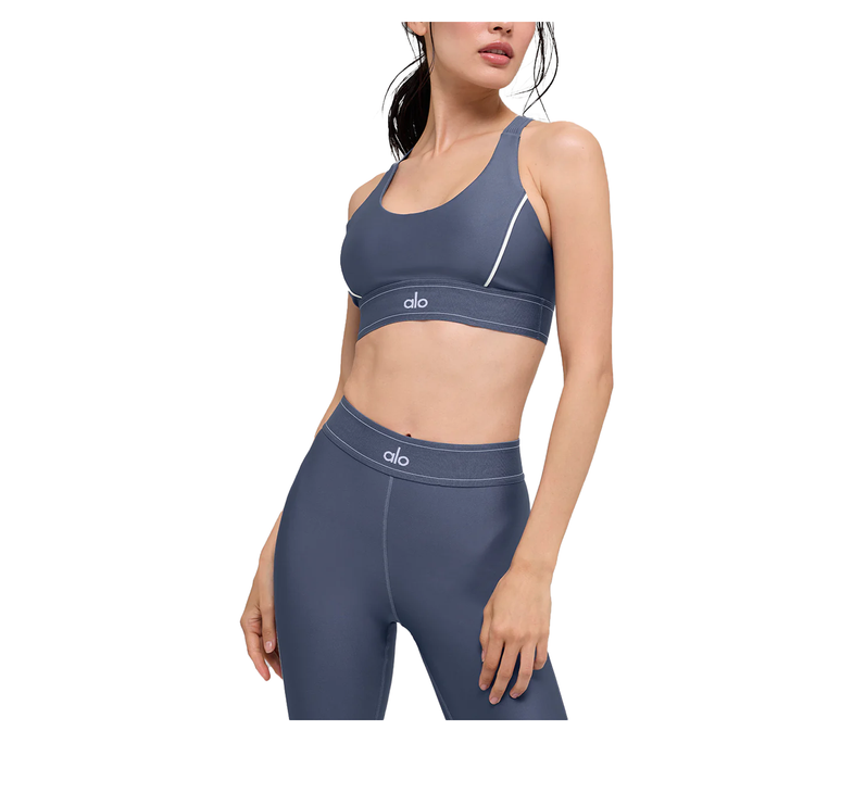 alo Women's Airlift Suit Up Bra Bluestone/White