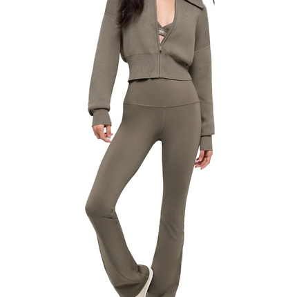 alo Women's Scholar Knit Cropped Full Zip Jacket Light Cocoa