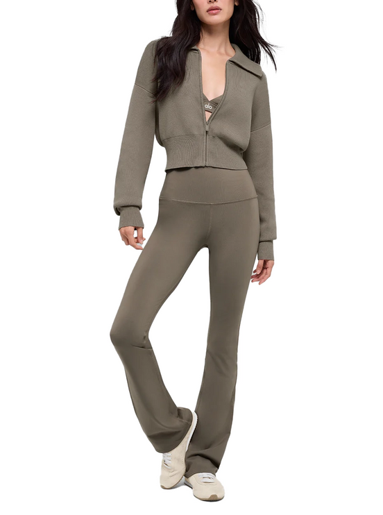 alo Women's Scholar Knit Cropped Full Zip Jacket Light Cocoa