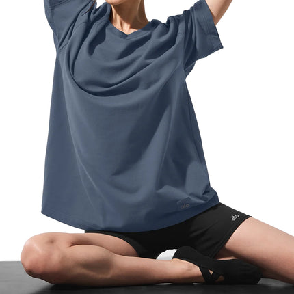 alo Women's Double Take Short Sleeve Bluestone