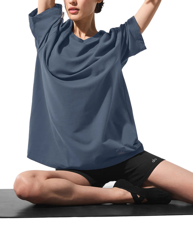 alo Women's Double Take Short Sleeve Bluestone