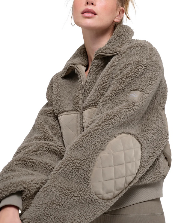 alo Women's Sherpa Edge Bomber Light Cocoa