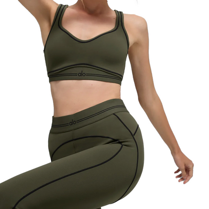 alo Women's Airbrush Heart Throb Bra Green Olive/Black