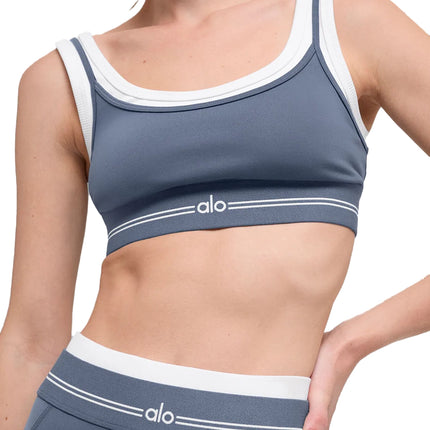 alo Women's Airbrush Better Together Bra Bluestone/White