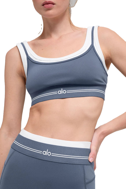 alo Women's Airbrush Better Together Bra Bluestone/White