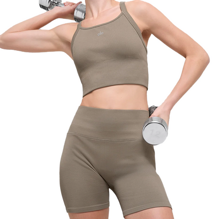 alo Women's Seamless Ribbed Favorite Bra Tank Light Cocoa