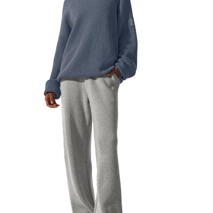 alo Women's Domain Rib Knit Crew Sweater Bluestone
